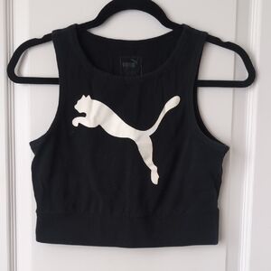 Puma Black Crop Tank with White Puma Logo
